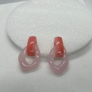 Chic Coral & Pink Acrylic Geometric Drop Earrings